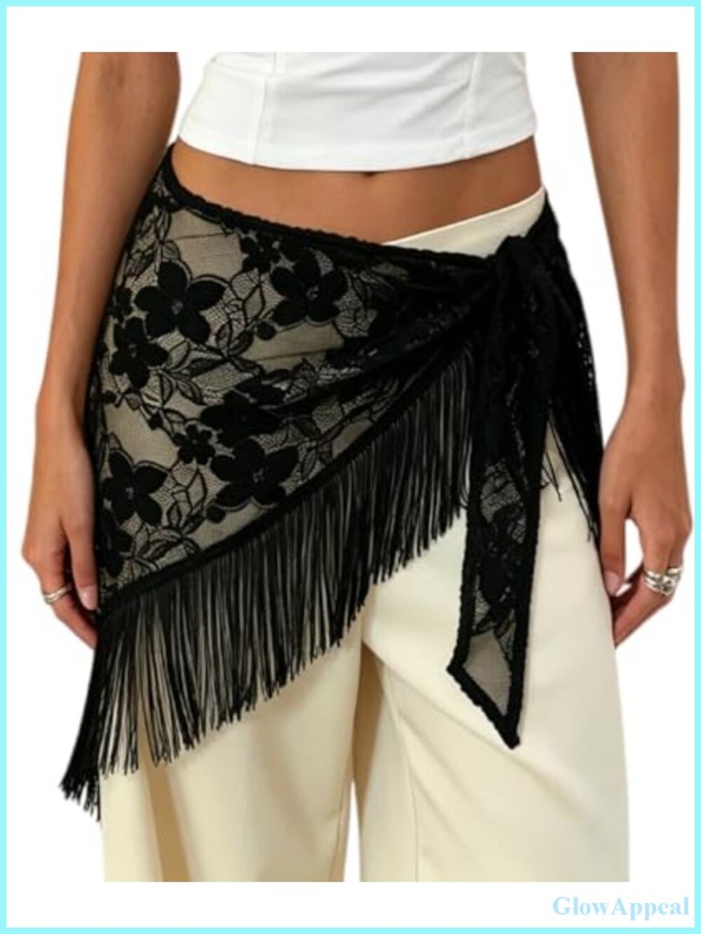 Sheer Lace Waist Scarf Floral Embroidered Mesh Bandana Wrap Boho Coquette Y2k